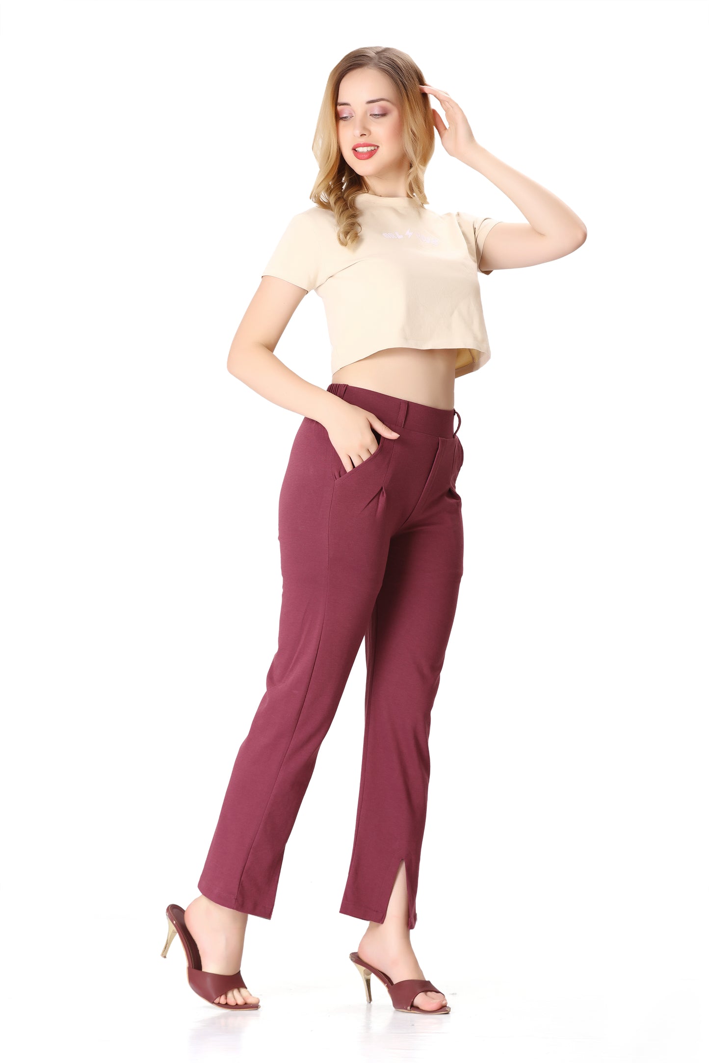 Soft Flex Pant ( Plum Maroon Color )